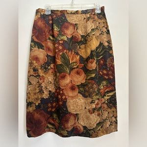 Vtg Doncaster Silks Autumn Earth Toned Floral Midi Pencil Skirt